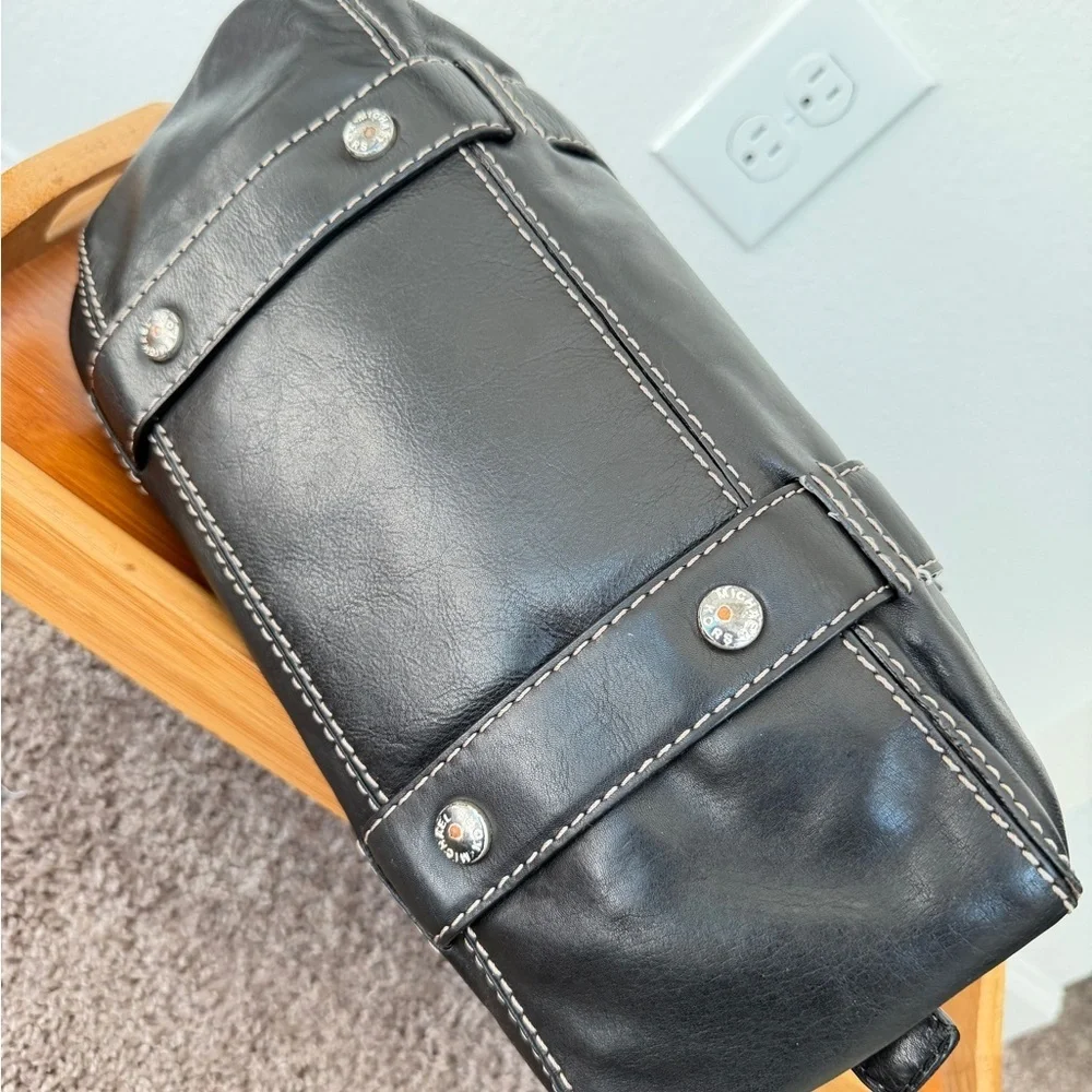 Y2K 90’s Michael Kors Satchel Black Leather Stitched Silver Distressed Bikercore